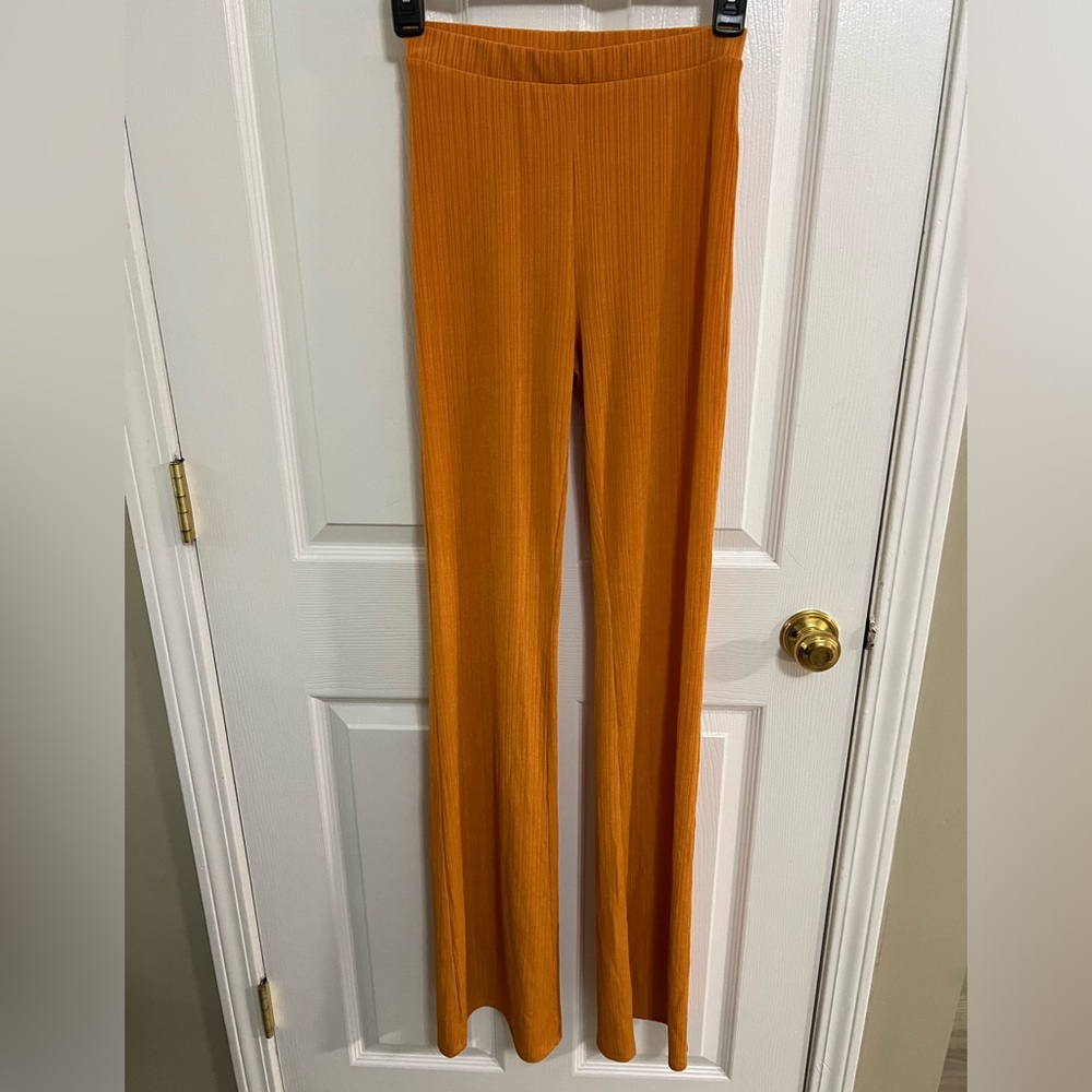 Women's Naked Wardrobe Orange Ribbed Flare Pants - Size S NEW without tag